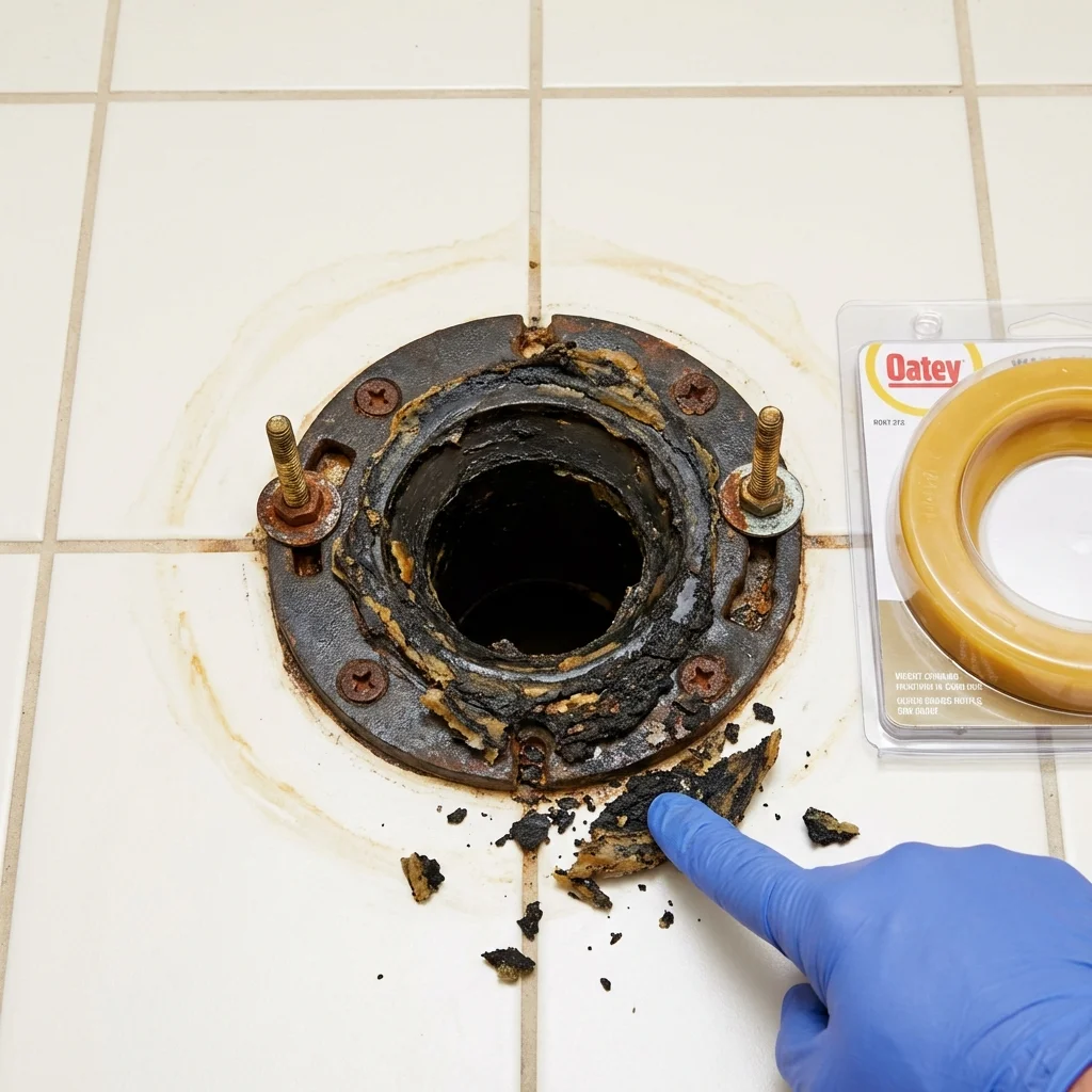 Failed wax ring showing water seepage at the base of a toilet in a South Plainfield, NJ home
