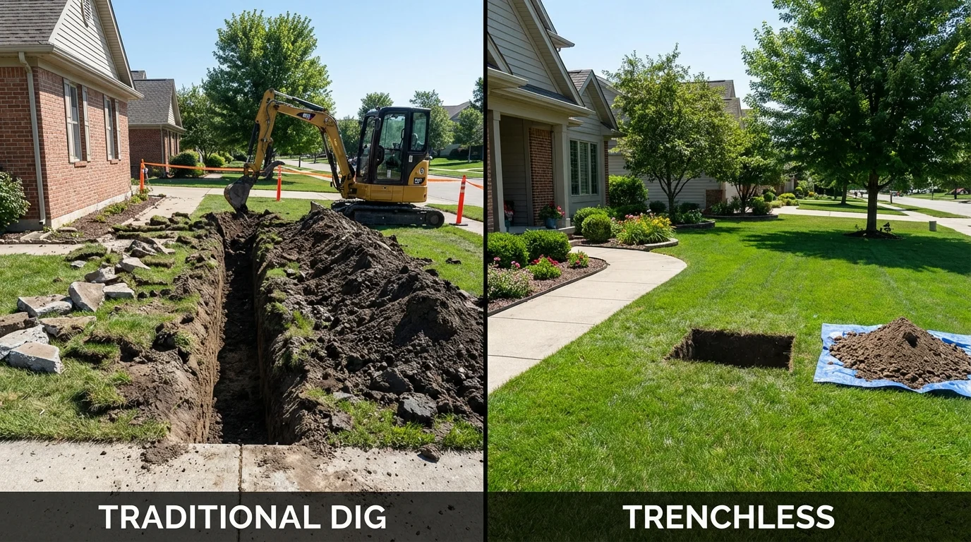 Trenchless sewer repair with minimal yard damage versus traditional excavation in South Plainfield, NJ